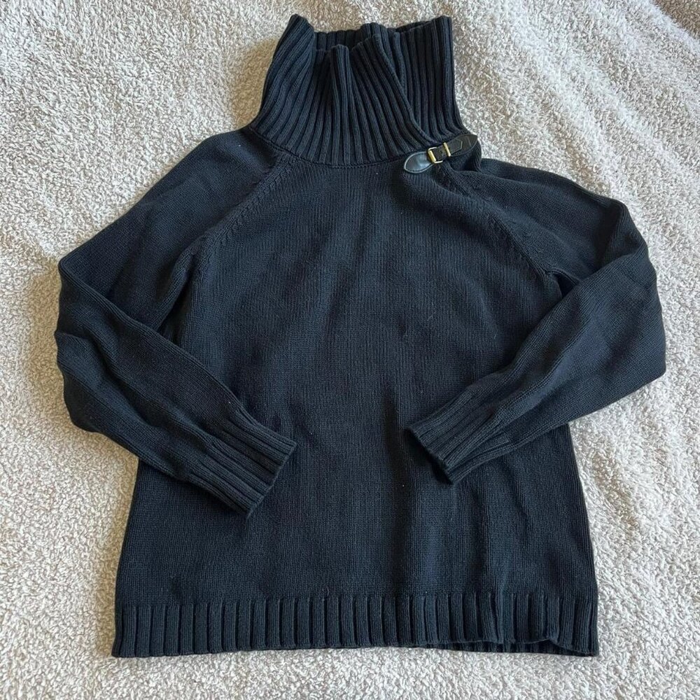 Talbots Black Sweater with Small Gold Buckle size Large
